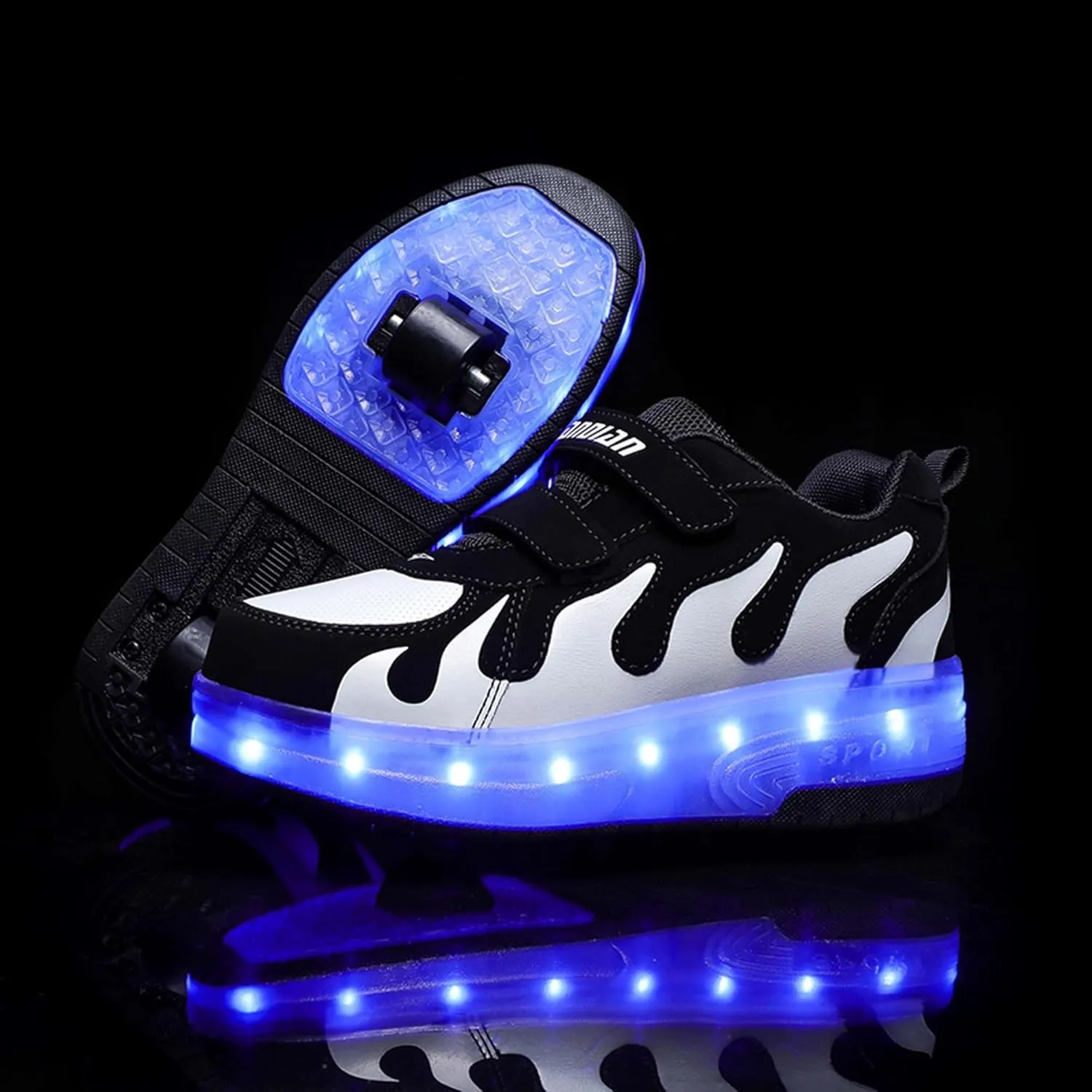 Kids Double Wheel Roller Skate Shoes Rechargeable Light Up Shoes Casual Walking Shoes