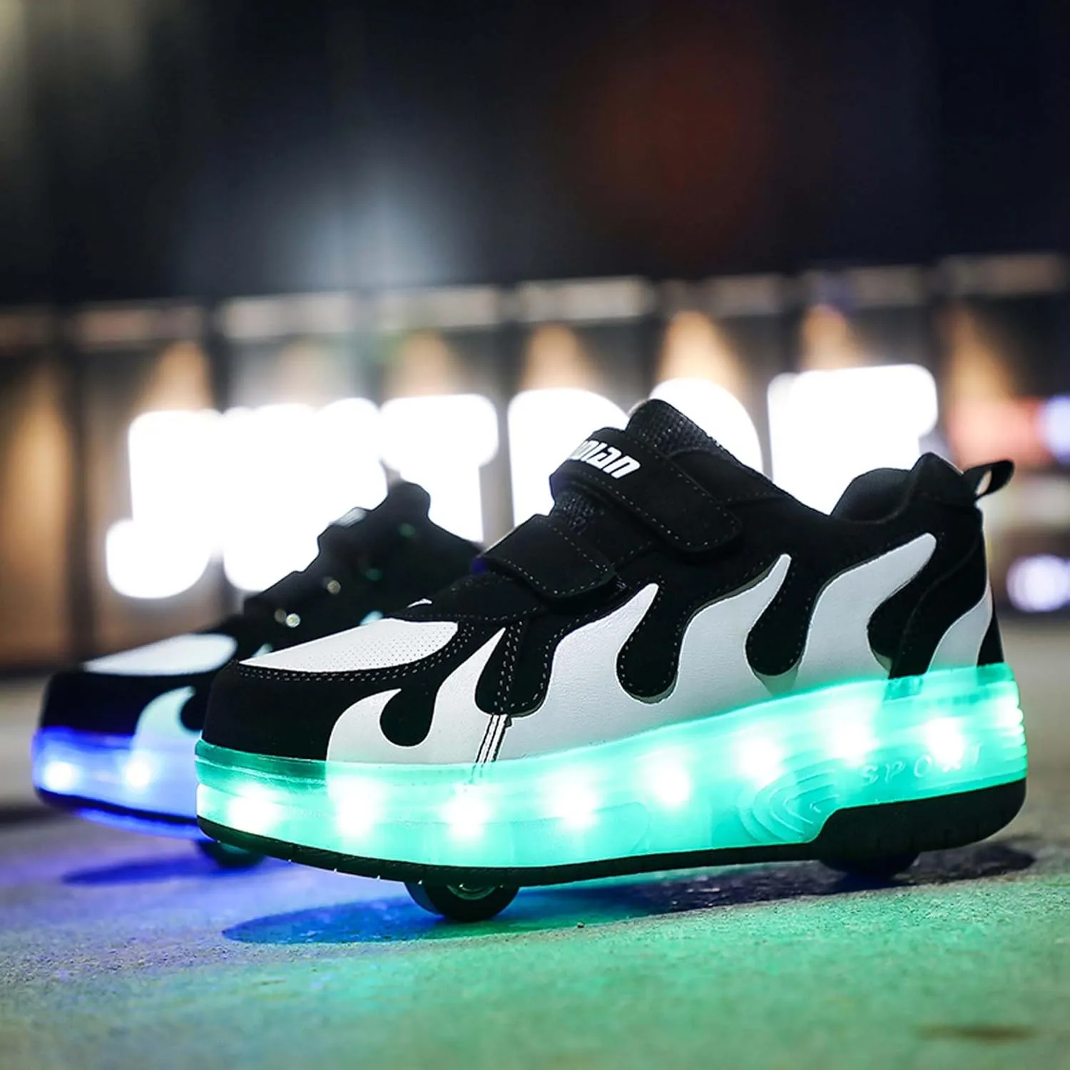 Kids Double Wheel Roller Skate Shoes Rechargeable Light Up Shoes Casual Walking Shoes
