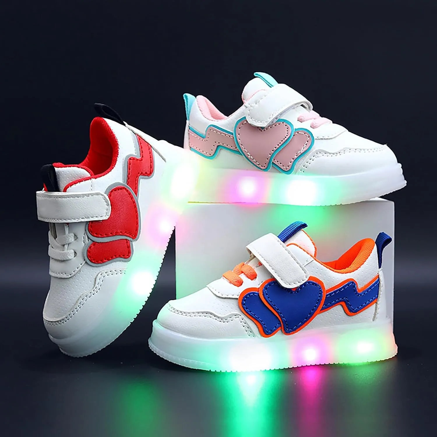 Kids LED Sneakers for Boys Girls Hook&Loop Lights Shoes Lightweight Breathable School Running Sport Athletic Shoes