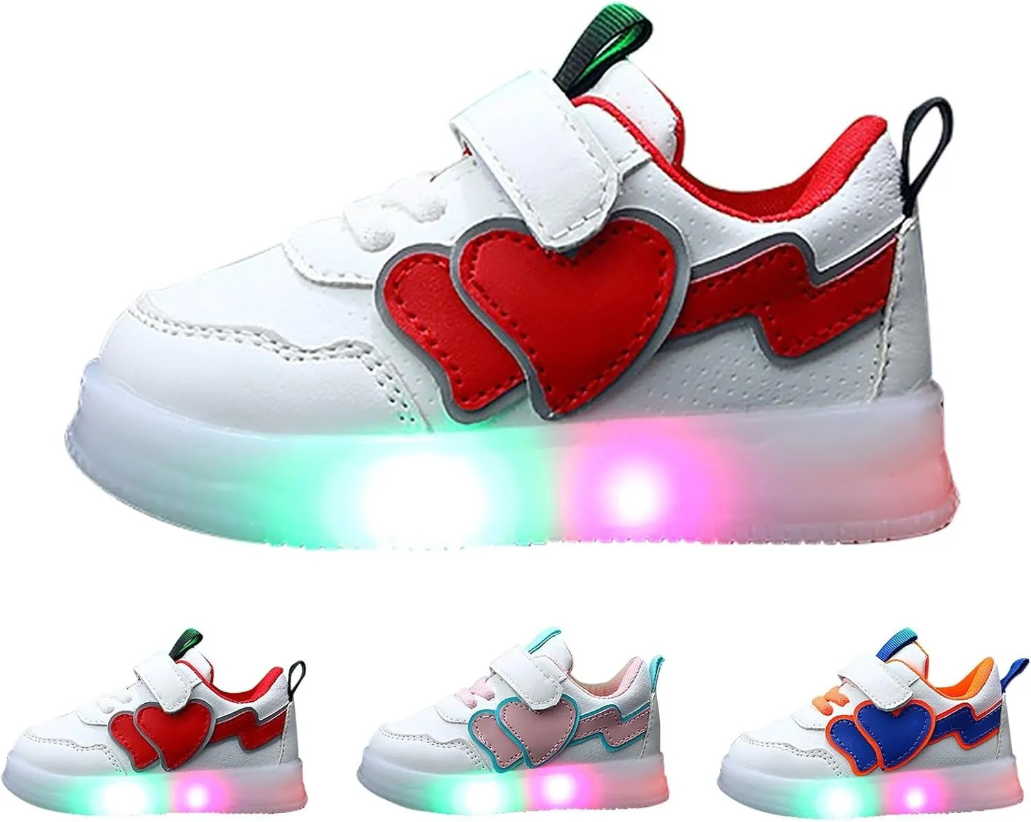 Kids LED Sneakers for Boys Girls Hook&Loop Lights Shoes Lightweight Breathable School Running Sport Athletic Shoes