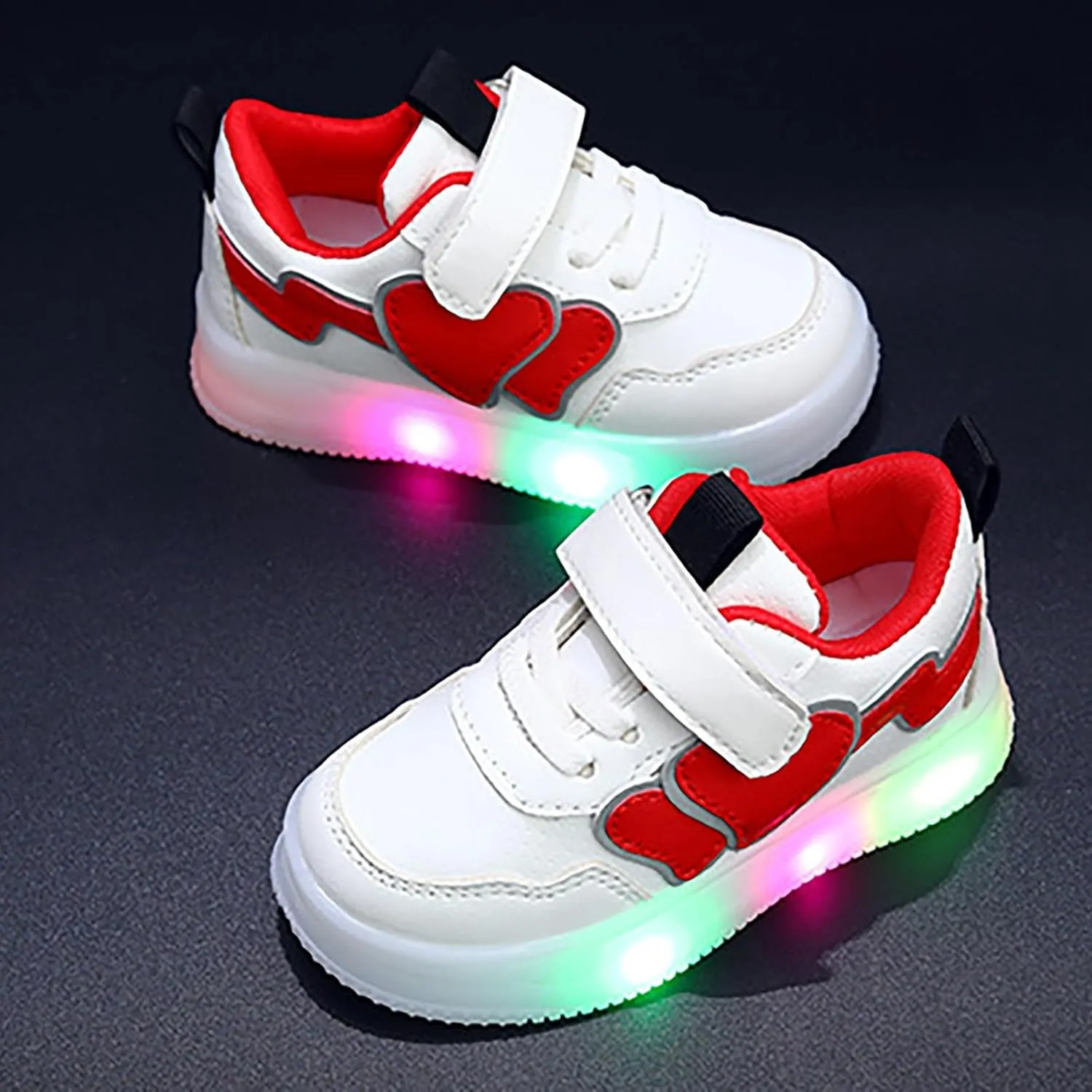 Kids LED Sneakers for Boys Girls Hook&Loop Lights Shoes Lightweight Breathable School Running Sport Athletic Shoes