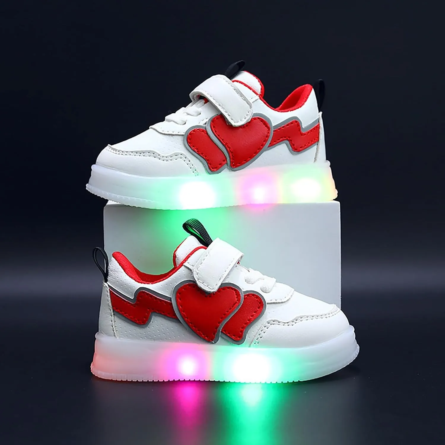 Kids LED Sneakers for Boys Girls Hook&Loop Lights Shoes Lightweight Breathable School Running Sport Athletic Shoes