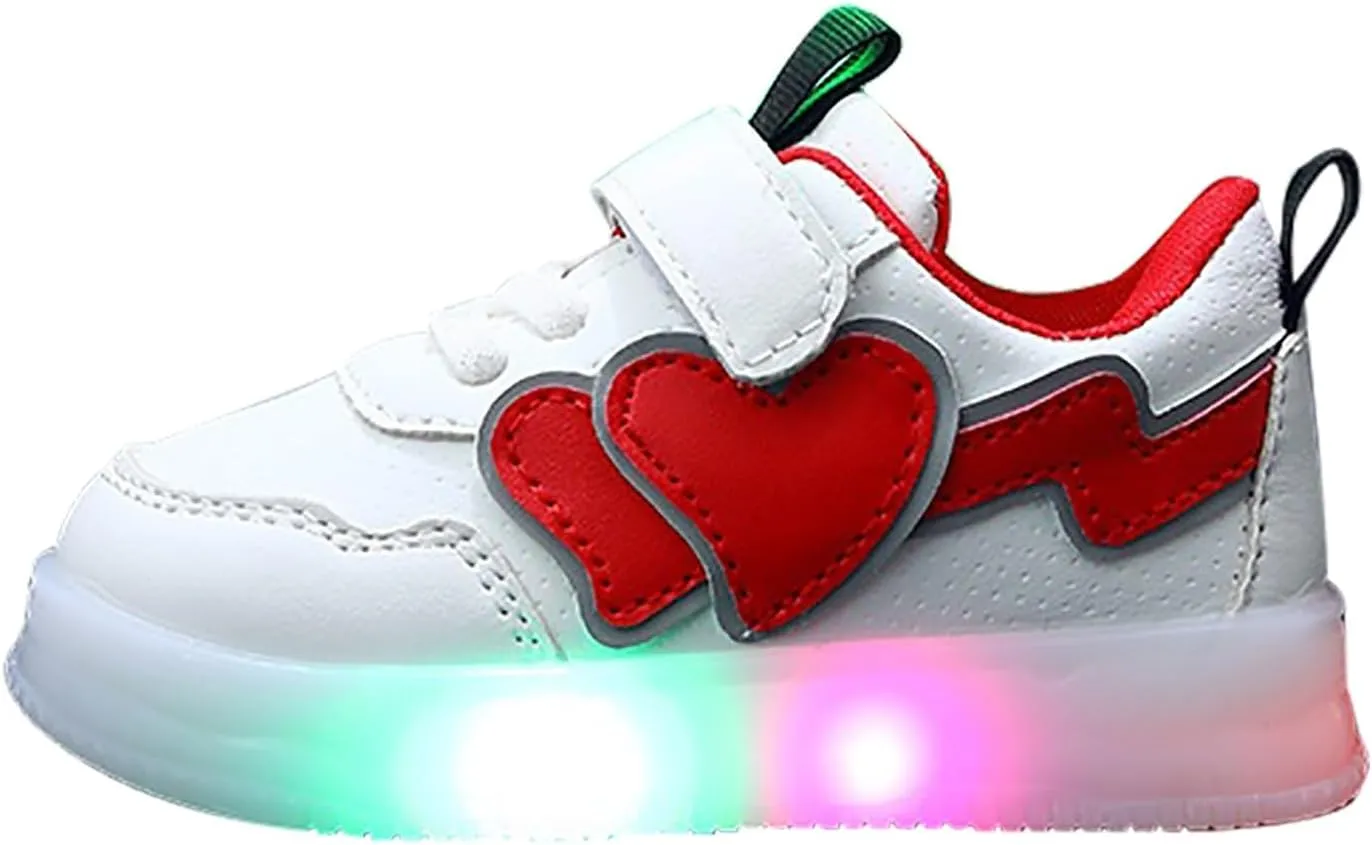 Kids LED Sneakers for Boys Girls Hook&Loop Lights Shoes Lightweight Breathable School Running Sport Athletic Shoes