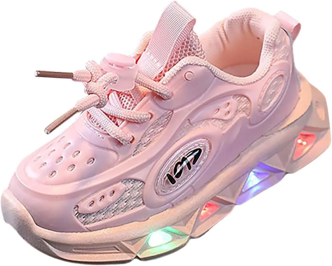Kids Light Up Flashing Sneakers, Boys Girls Athletic Shoes with Strap, Fashionable Cute Running Training Shoes