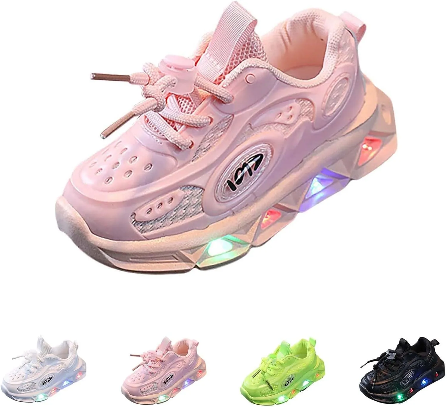 Kids Light Up Flashing Sneakers, Boys Girls Athletic Shoes with Strap, Fashionable Cute Running Training Shoes