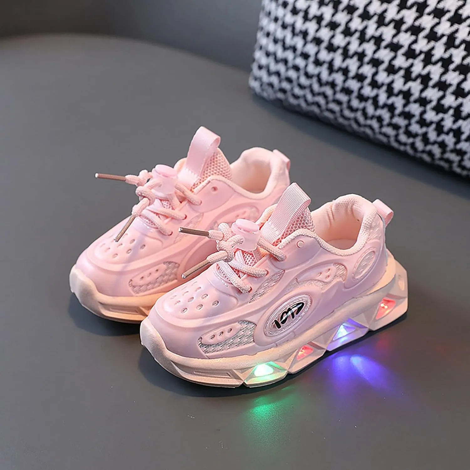 Kids Light Up Flashing Sneakers, Boys Girls Athletic Shoes with Strap, Fashionable Cute Running Training Shoes