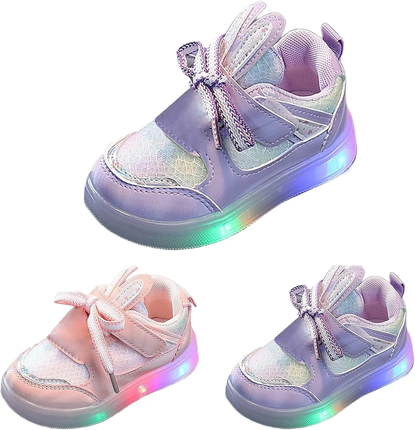 Kids Light Up Shoes Shoes Bowknot First Shoes Buckle Strap Toddler Soft Bottom Breathable Shoes