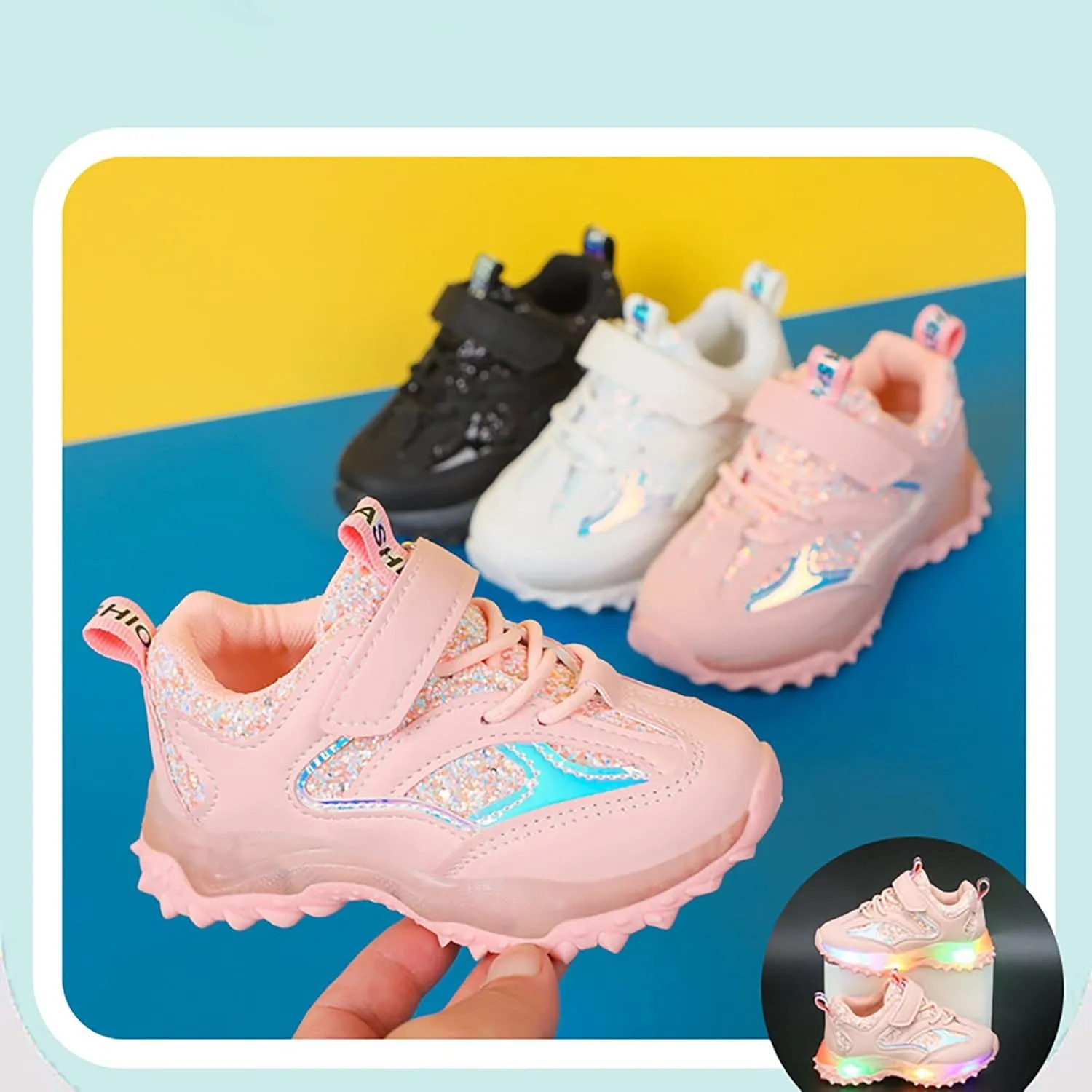 Kids Light Up Sneakers Unisex Boys Girls LED Cool Flashing Luminous Shoes Non Slip Lightweight Breathable Soft Sole