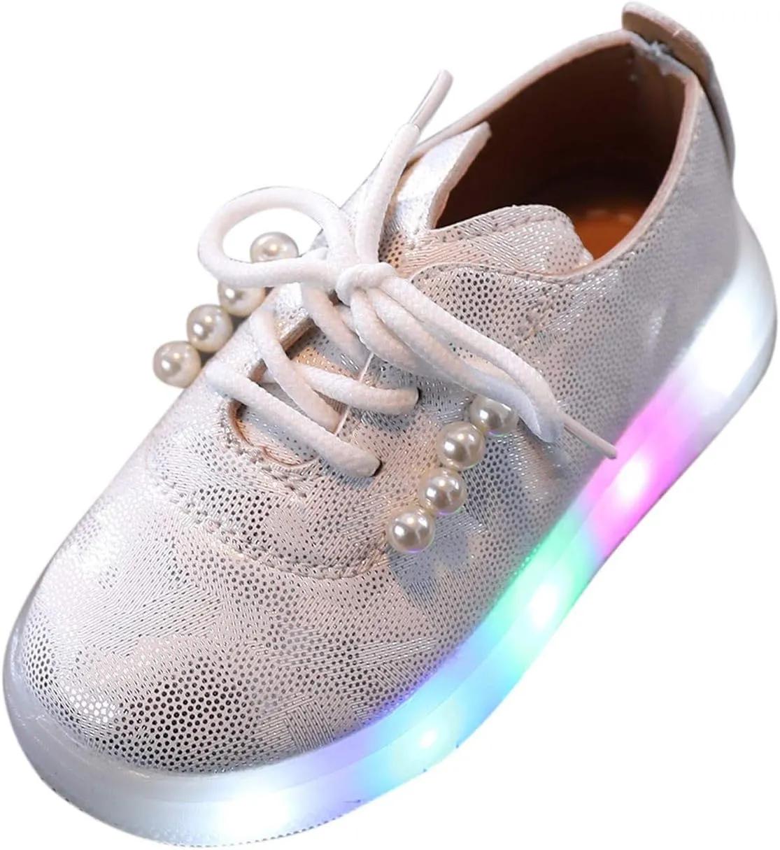 Light Up Shoes for Boys Girls Kids Tennis Sneakers Led Walking Shoes Toddler Flashing Tennis Sneakers with Pearl