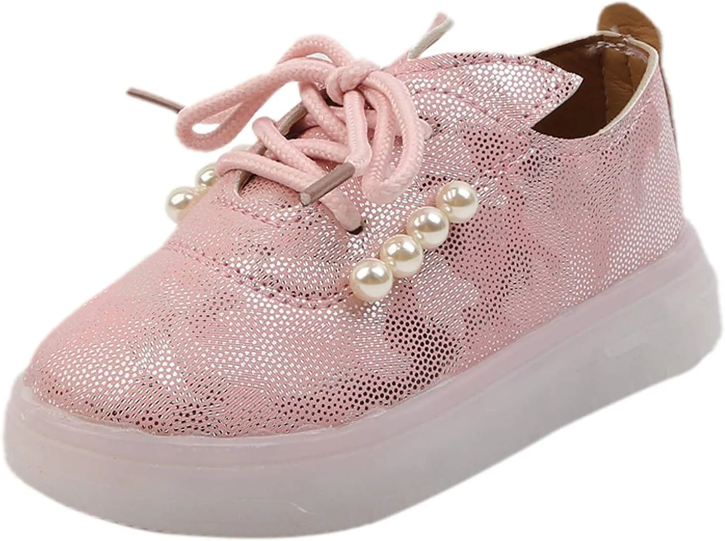 Light Up Shoes for Boys Girls Kids Tennis Sneakers Led Walking Shoes Toddler Flashing Tennis Sneakers with Pearl