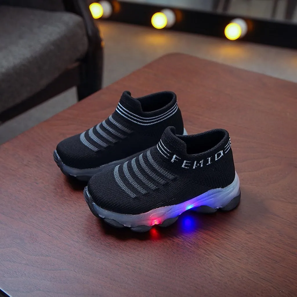 Light Up Sock Shoes for Toddler Boys Girls Kids LED Flashing Sneakers Mesh Breathable Sport Walking Running Shoes