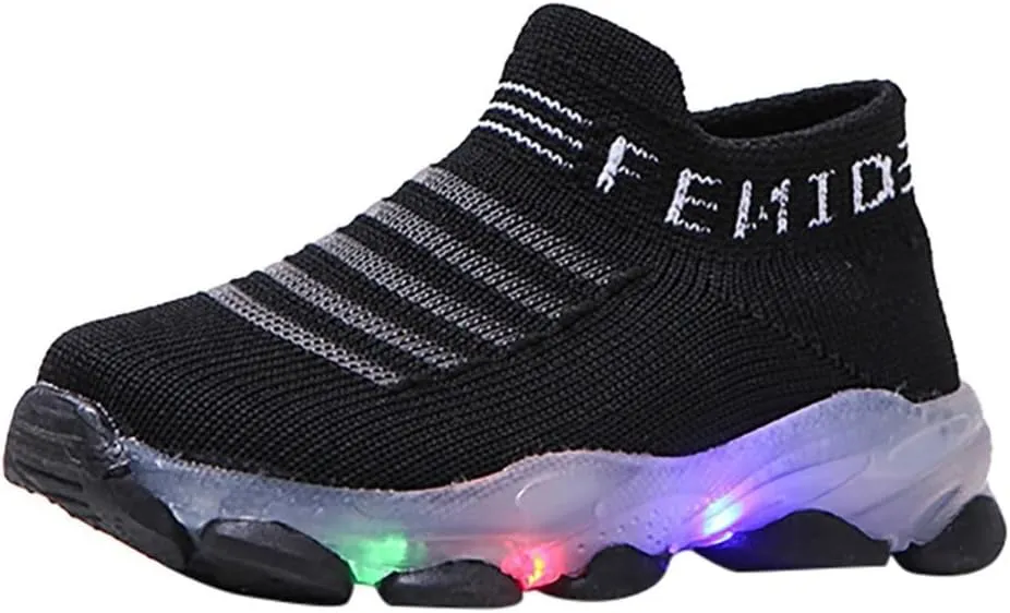 Light Up Sock Shoes for Toddler Boys Girls Kids LED Flashing Sneakers Mesh Breathable Sport Walking Running Shoes