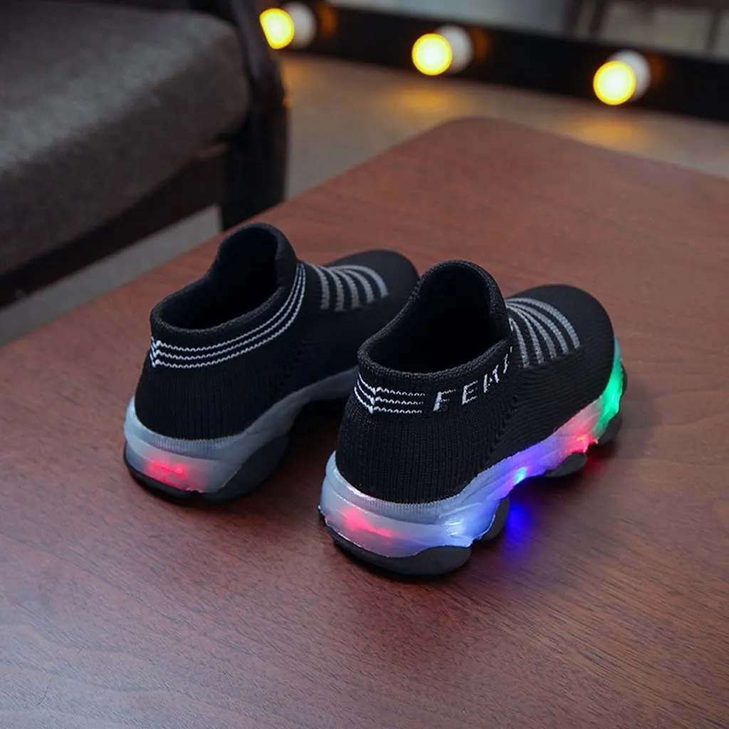 Light Up Sock Shoes for Toddler Boys Girls Kids LED Flashing Sneakers Mesh Breathable Sport Walking Running Shoes