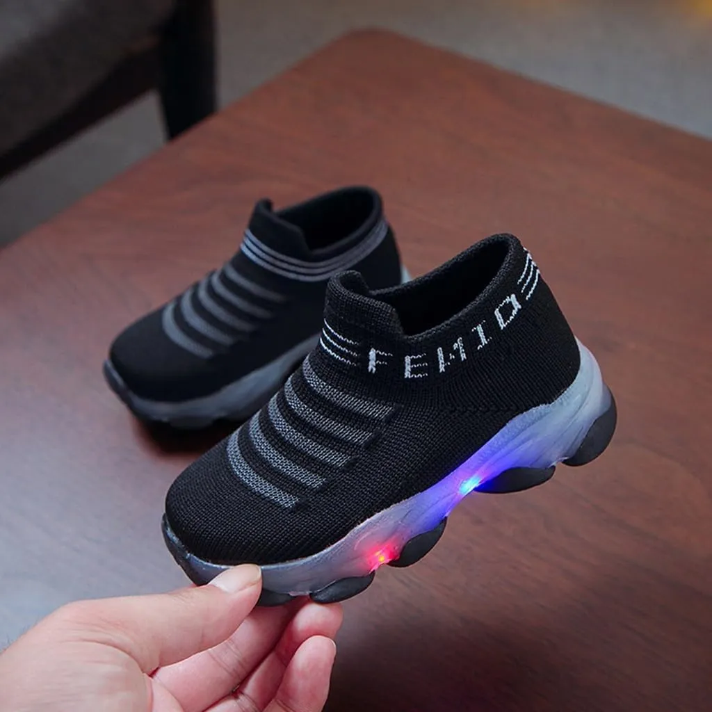 Light Up Sock Shoes for Toddler Boys Girls Kids LED Flashing Sneakers Mesh Breathable Sport Walking Running Shoes