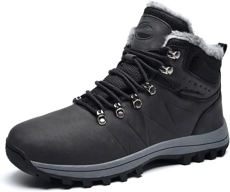Mens Boots Men Snow Boots Warm Plush Men Waterproof Leather Ankle Boots Outdoor Non-slip Hiking Boots Sneakers Big Size