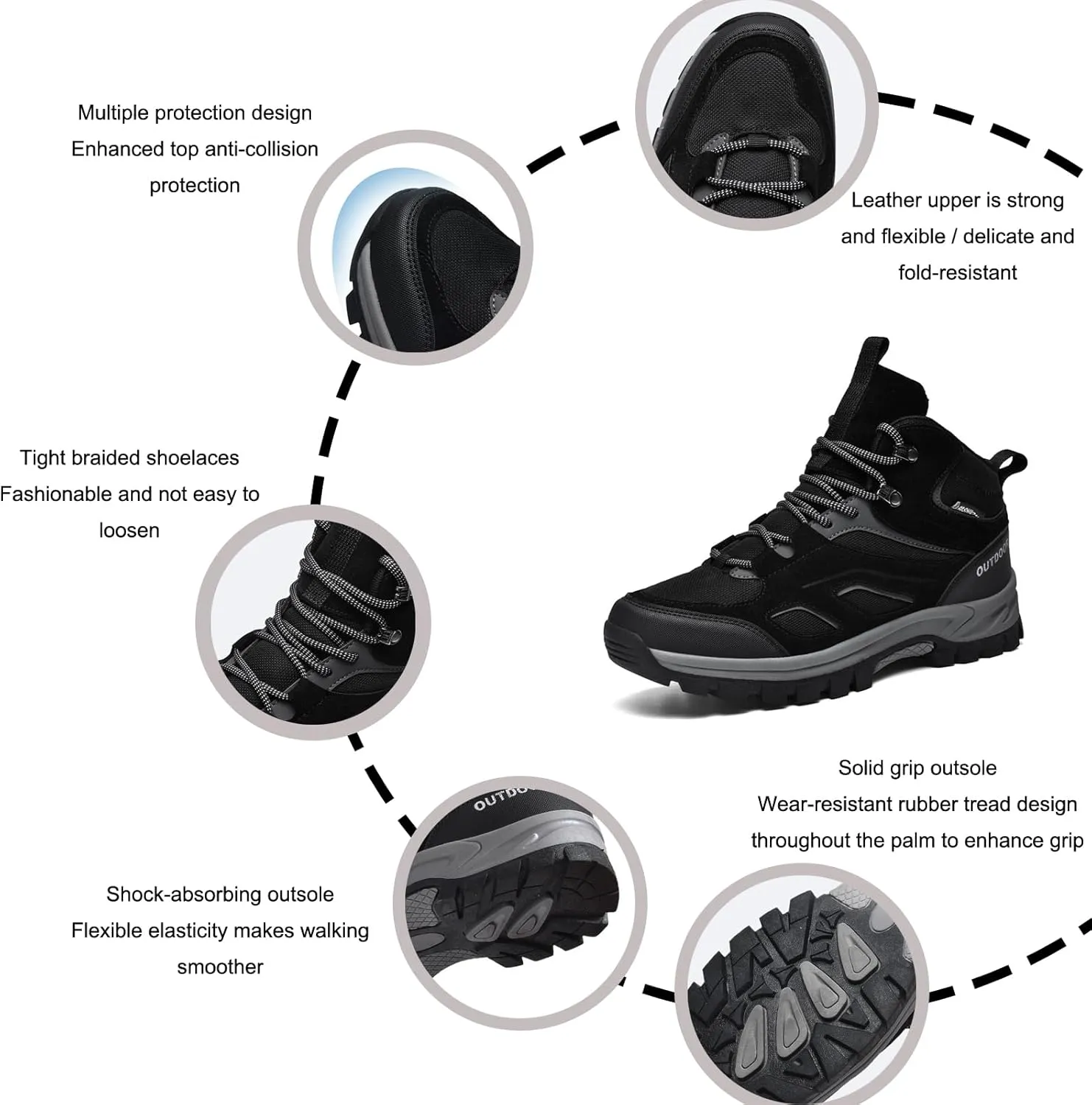 Men's Suede Stitching Outdoor Hiking Boots Comfortable Anti-Collision Round Toe Platform Non-Slip Hiking Outdoor Travel Tactical Boots Trekking Trail Shoes