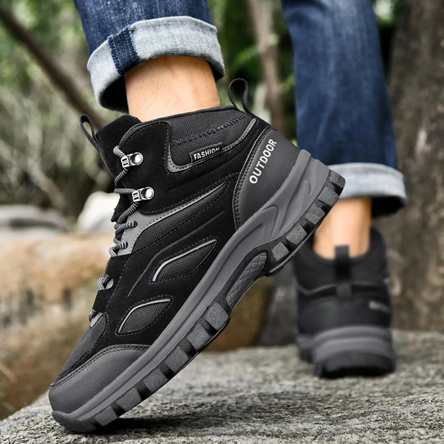 Men's Suede Stitching Outdoor Hiking Boots Comfortable Anti-Collision Round Toe Platform Non-Slip Hiking Outdoor Travel Tactical Boots Trekking Trail Shoes