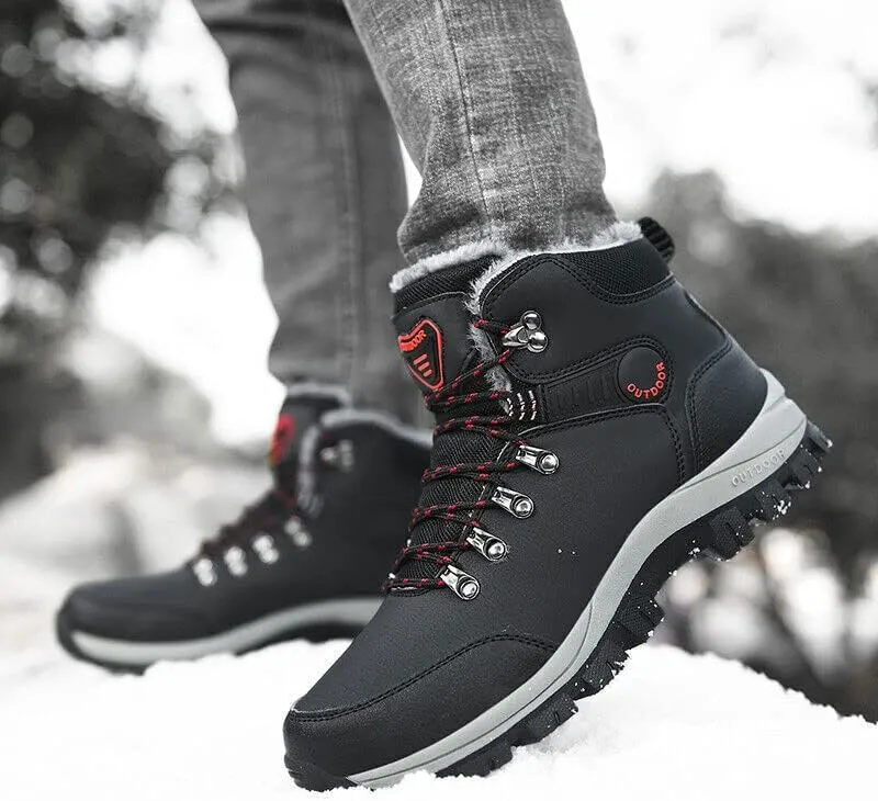 Men's Winter Warm Waterproof Snow Fur Boots Hiking Outdoor Leather Work Shoes