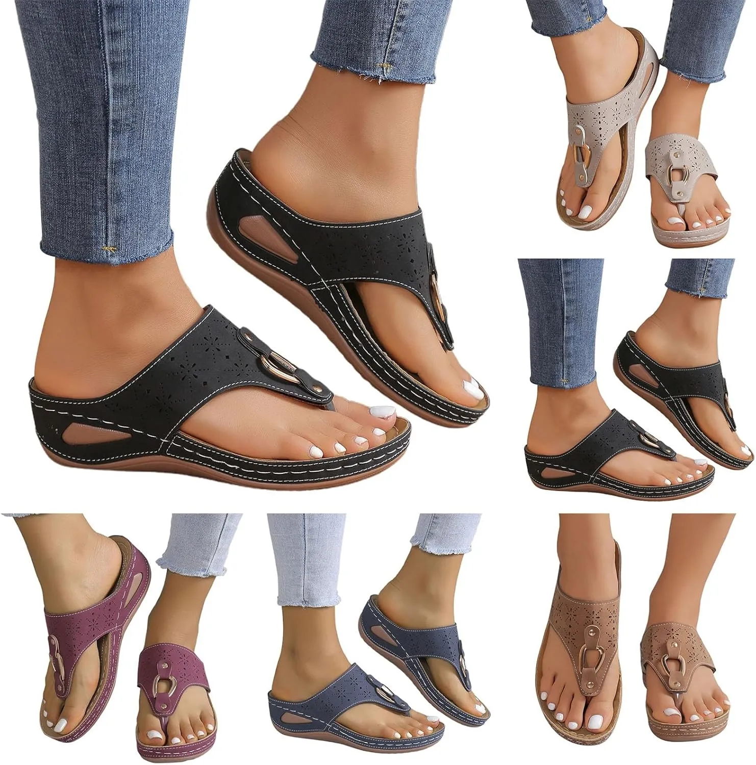 Orthopedic Sandals for Women 2025 Spring Platform Sandal Fashion Wedges Slip On Flip Flops Casual Comfortable Open Toe Dressy Summer Beach Shoes for Vacation