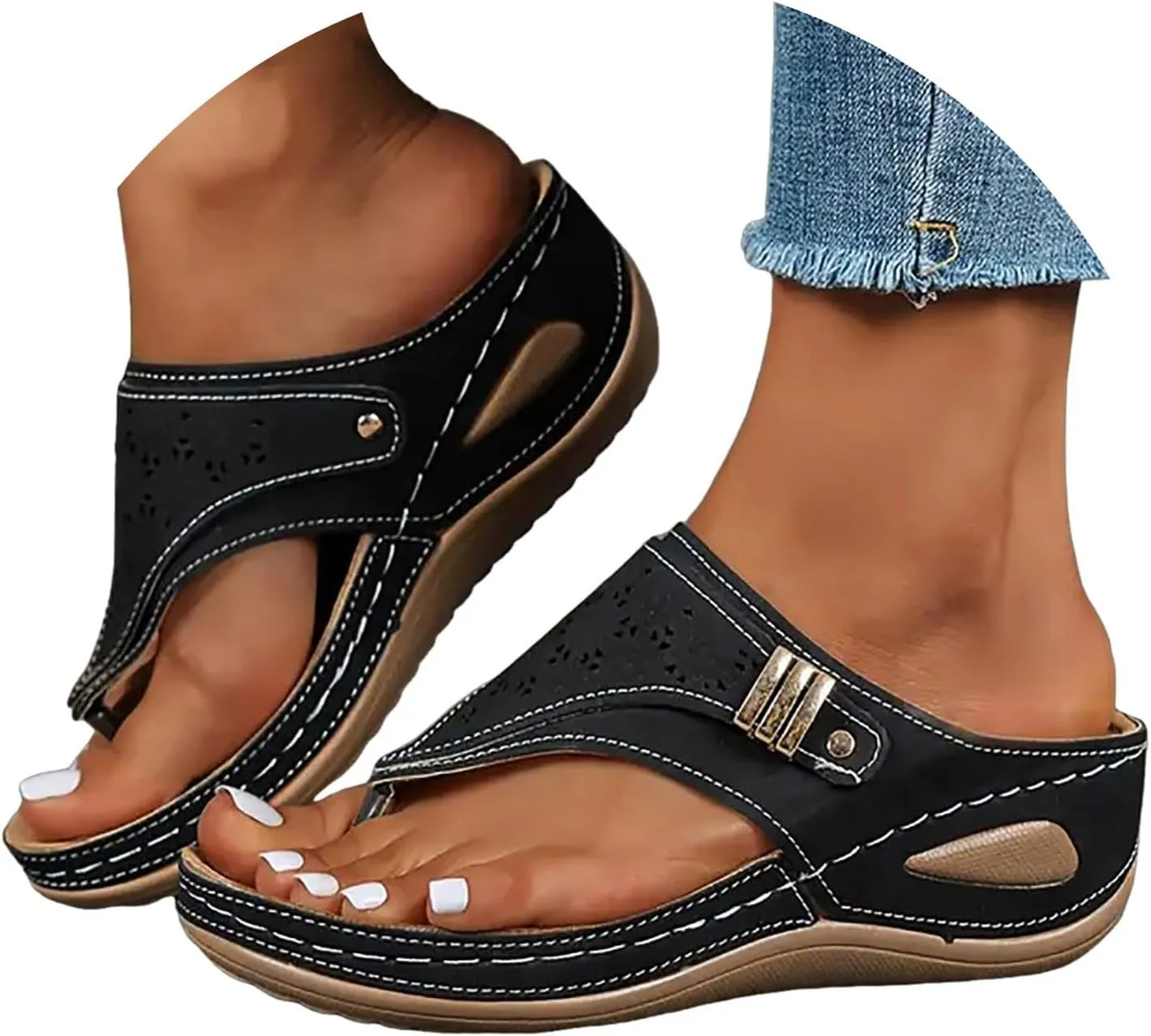 Orthopedic Sandals for Women, Women Dressy Comfortable Walking Sandals Arch Support Casual Hollow Out Sandal Slip On Summer Shoes Breathable Mesh Sports Sandal 2025 Flip Flops