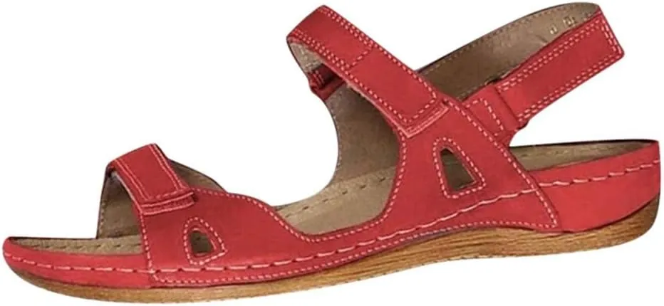 Sandals for Women Orthopedic Shoes Comfortable Dressy Low Open Toe Wedge Sandal Summer Slip On Walking Casual Platform Breathable Trendy Flat Sandal Fish Mouth Going Out Shoe with Adjustable Hook Loop