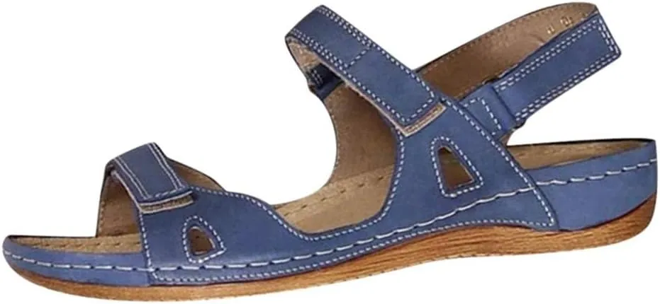 Sandals for Women Orthopedic Shoes Comfortable Dressy Low Open Toe Wedge Sandal Summer Slip On Walking Casual Platform Breathable Trendy Flat Sandal Fish Mouth Going Out Shoe with Adjustable Hook Loop