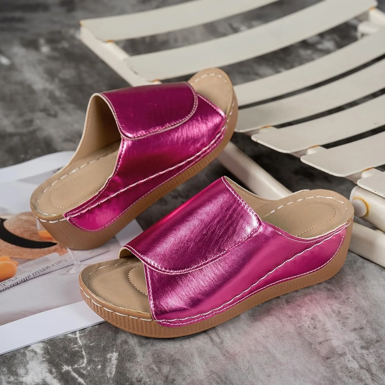 Sandals for Women Platform Wedge Open Toe Low Heel Beach Flats Ankle Chelsea Dress Shoes Orthopedic Casual Summer Slip on Sandal Flat Espadrilles Walking Slippers Arch Support Strappy Wedges