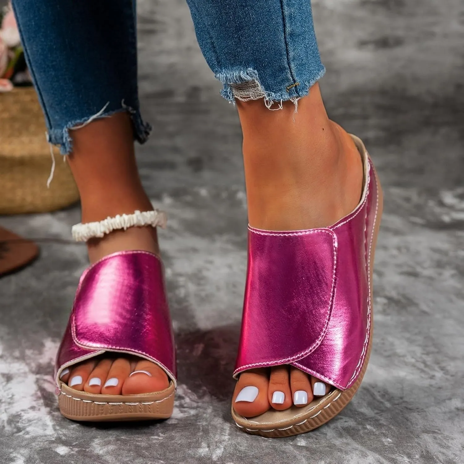 Sandals for Women Platform Wedge Open Toe Low Heel Beach Flats Ankle Chelsea Dress Shoes Orthopedic Casual Summer Slip on Sandal Flat Espadrilles Walking Slippers Arch Support Strappy Wedges