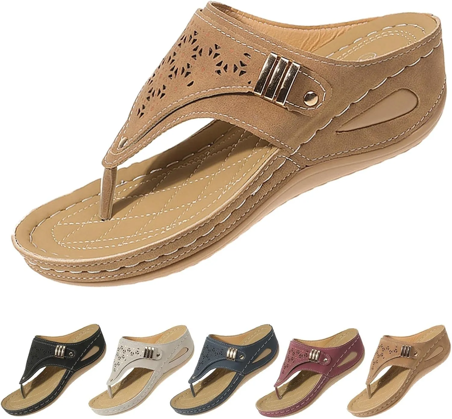 Sandals with Arch Support for Woman Closed Toe Orthopedic Platform Slip on Wedges Comfortable Flip Flops Casual Breathable Mesh Hollow Slippers Wide Width Beach Sports Shower Fashion Trendy Sandal
