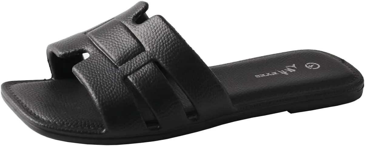 TMA EYES Women's Open Toe Flat Slippers Fashion Beach Slides for Summer