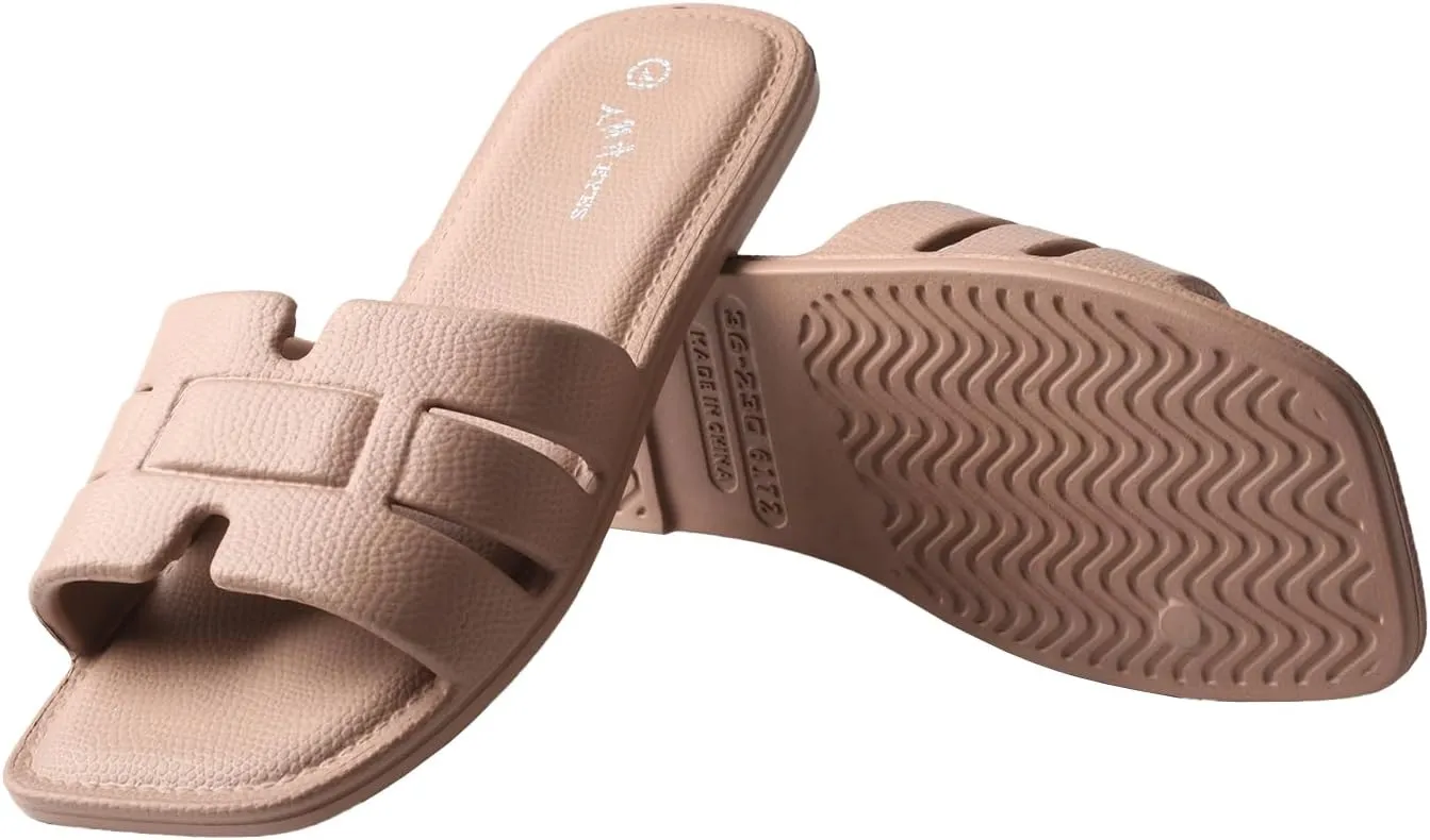 TMA EYES Women's Open Toe Flat Slippers Fashion Beach Slides for Summer