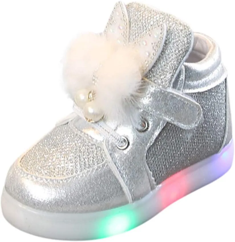 Toddler Baby Girls ??artoon Rabbit Luminous Sport Shoes Fashion High Top Flashing Light Up Casual Walking Sneakers