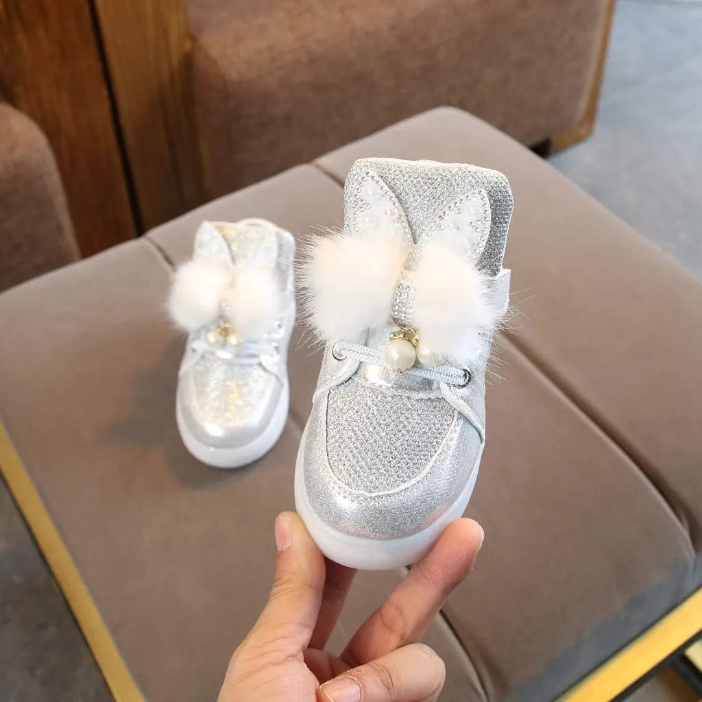 Toddler Baby Girls ??artoon Rabbit Luminous Sport Shoes Fashion High Top Flashing Light Up Casual Walking Sneakers