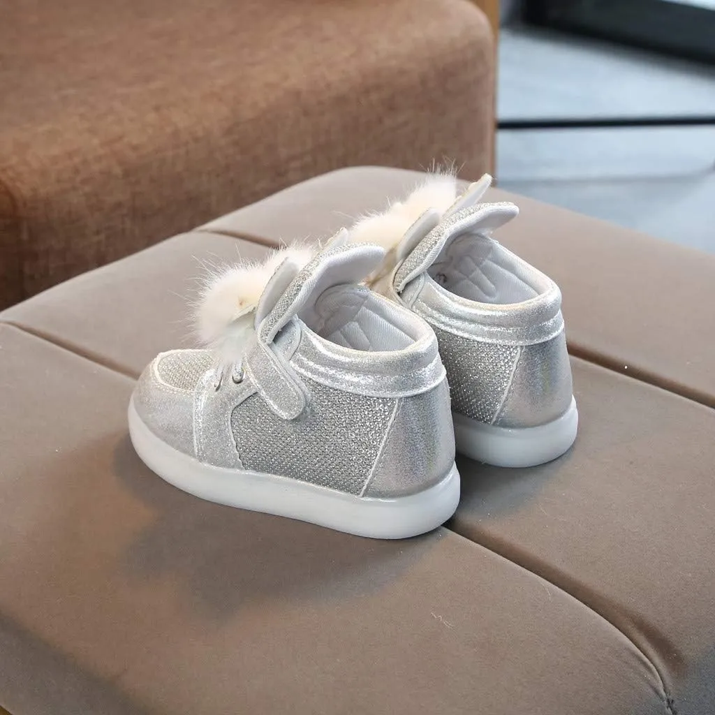 Toddler Baby Girls ??artoon Rabbit Luminous Sport Shoes Fashion High Top Flashing Light Up Casual Walking Sneakers