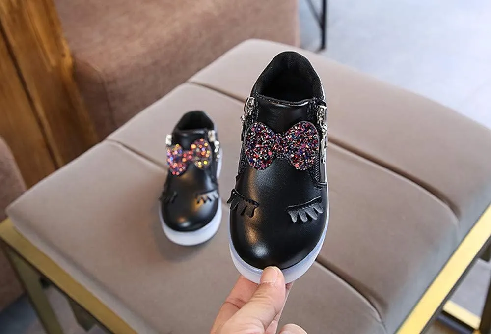 Toddler Girls ??hinestone Light Up Sneaker High Top Slip On Rubber Bottom Zipper Cute Fashion Baby Dressing Shoes Girl