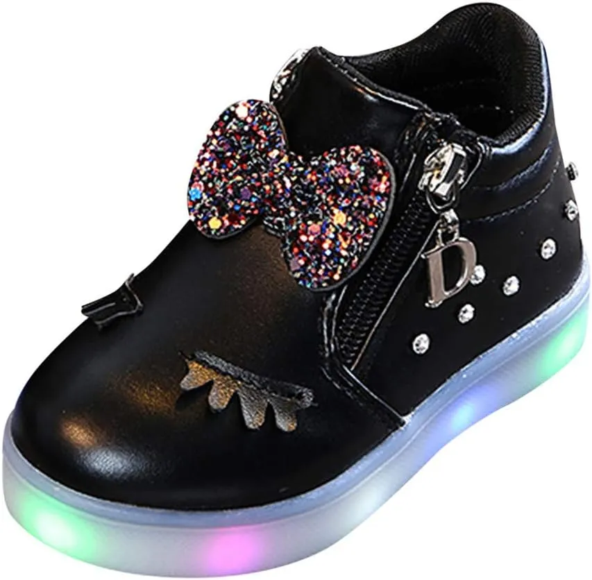 Toddler Girls ??hinestone Light Up Sneaker High Top Slip On Rubber Bottom Zipper Cute Fashion Baby Dressing Shoes Girl