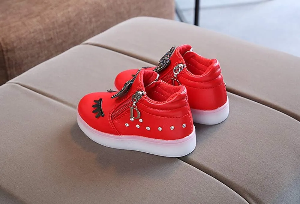 Toddler Girls ??hinestone Light Up Sneaker High Top Slip On Rubber Bottom Zipper Cute Fashion Toddler Shoes for Girl