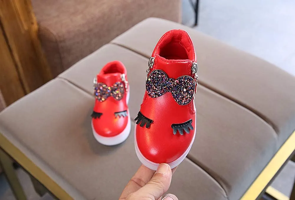Toddler Girls ??hinestone Light Up Sneaker High Top Slip On Rubber Bottom Zipper Cute Fashion Toddler Shoes for Girl