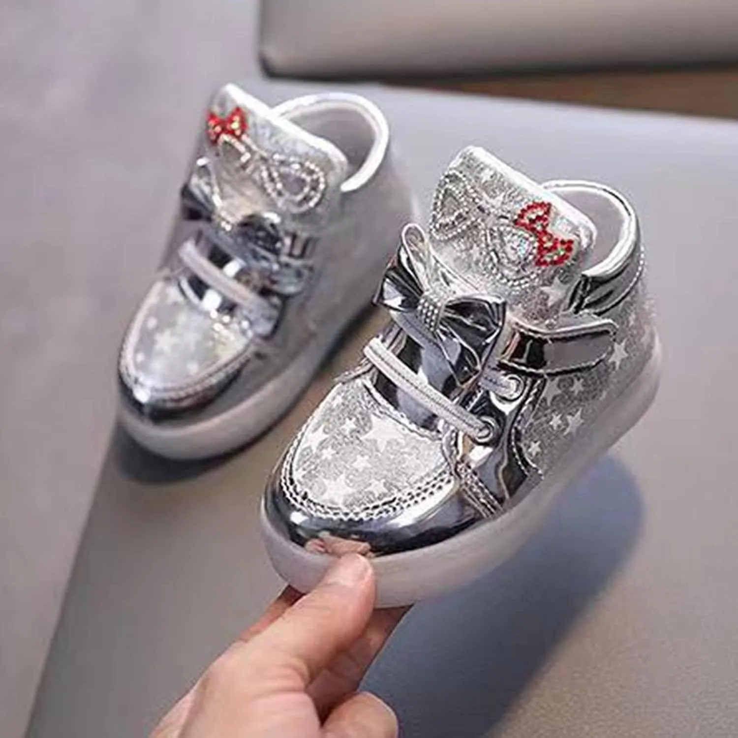 Toddler Glitter Light Up Shoes Girl's Flashing Sneakers with Cute Bowknot Non Slip High Top Booties for Athletic
