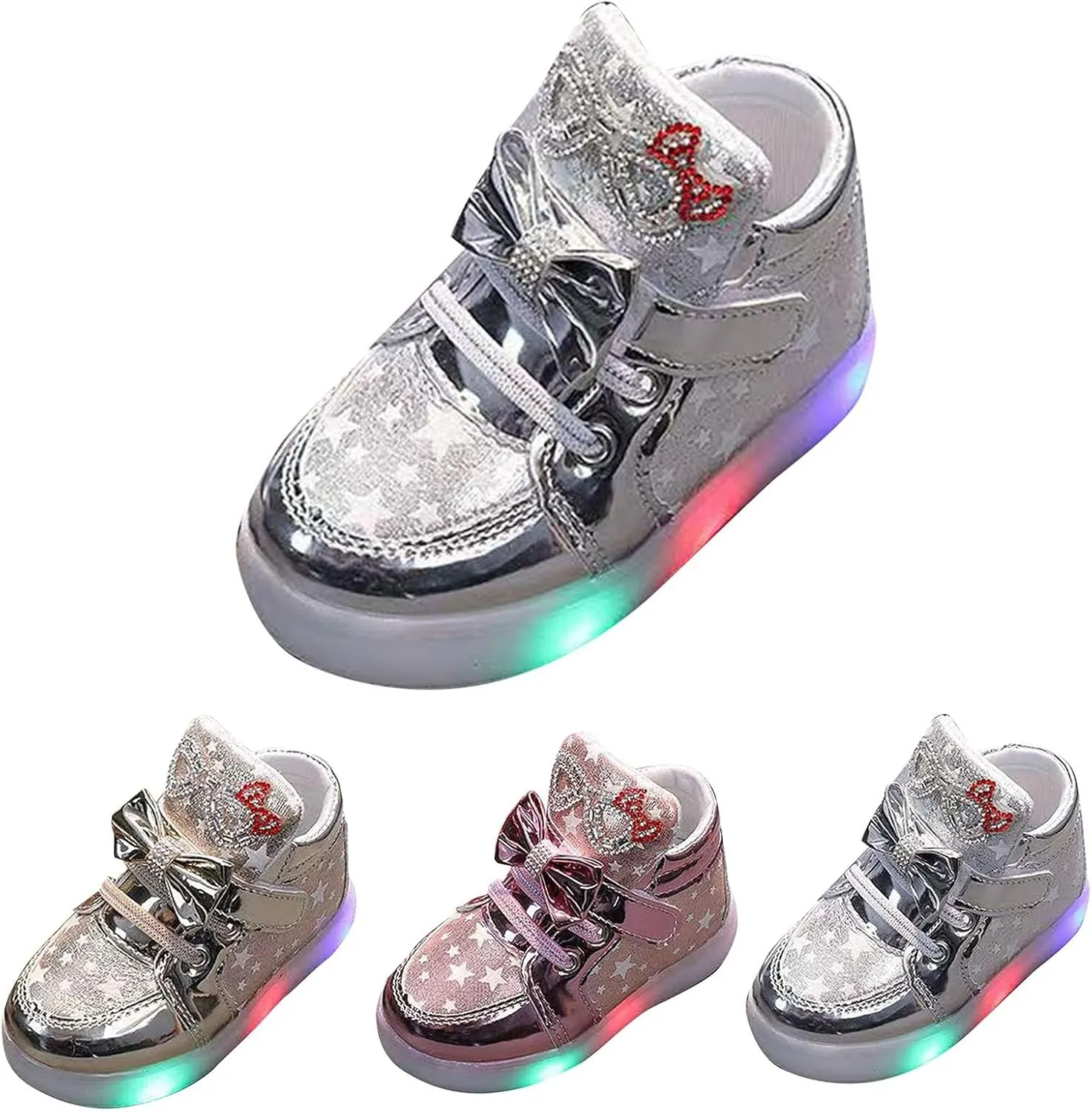 Toddler Glitter Light Up Shoes Girl's Flashing Sneakers with Cute Bowknot Non Slip High Top Booties for Athletic