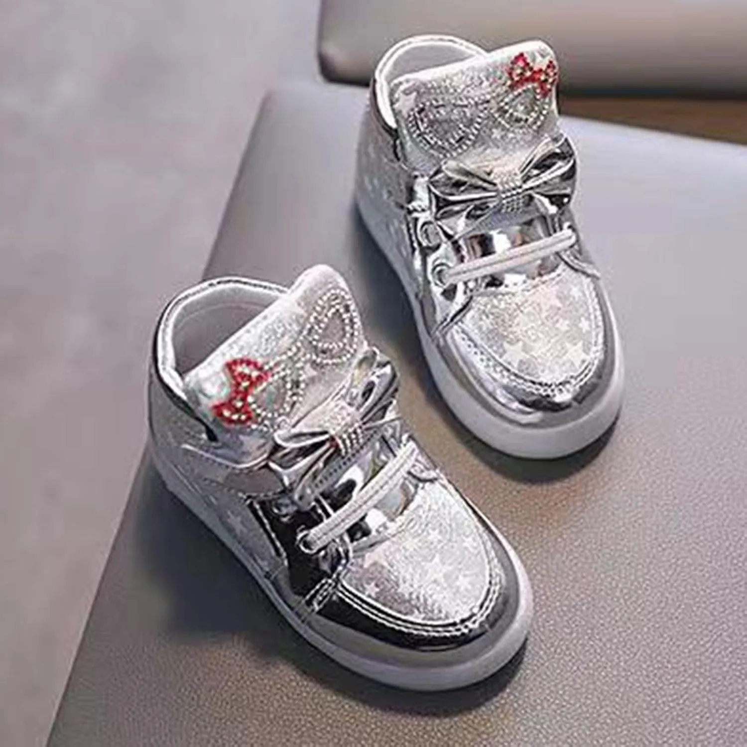 Toddler Glitter Light Up Shoes Girl's Flashing Sneakers with Cute Bowknot Non Slip High Top Booties for Athletic