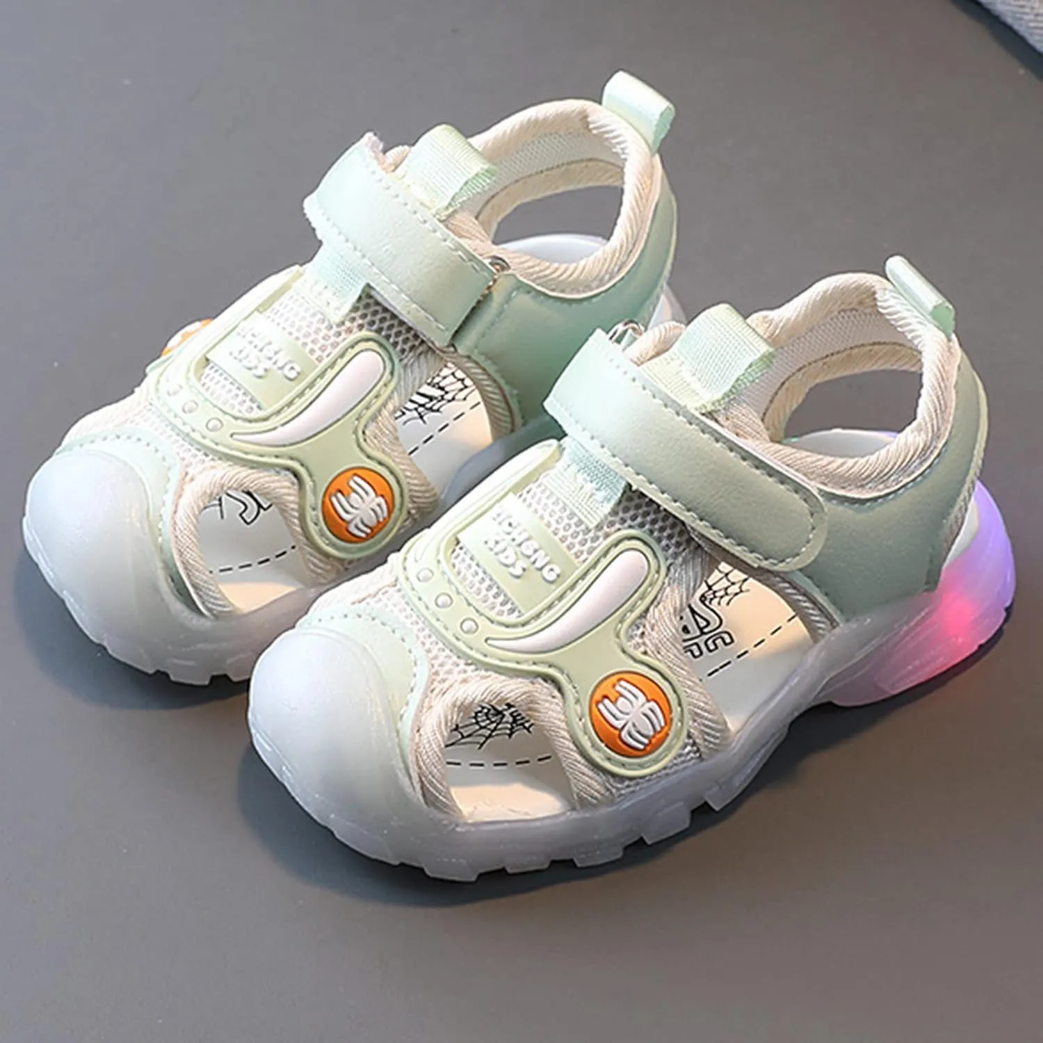 Toddler Kids Closed Toe Light Up Sport Sandals Cute Breathable Lightweight Outdoor Play Casual Athletic Sport Shoes