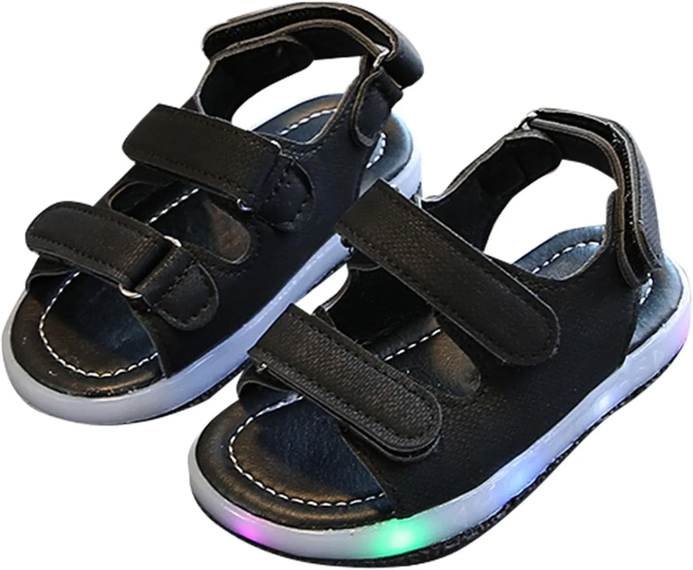 Toddler LED Light Up Sandals, Kids Slip On Non Slip Adjustable Strap Open Toe Beach Water Shoes for Girls Boys