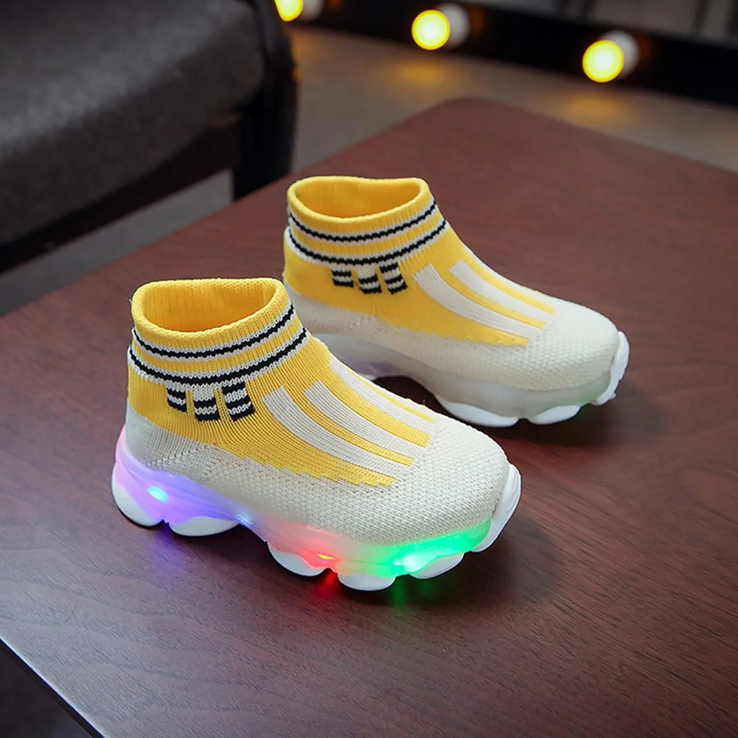 Toddler Light Up Shoes Lightweight Mesh Breathable LED Flashing Sock Shoes Soft Sole Walking Running Sneakers