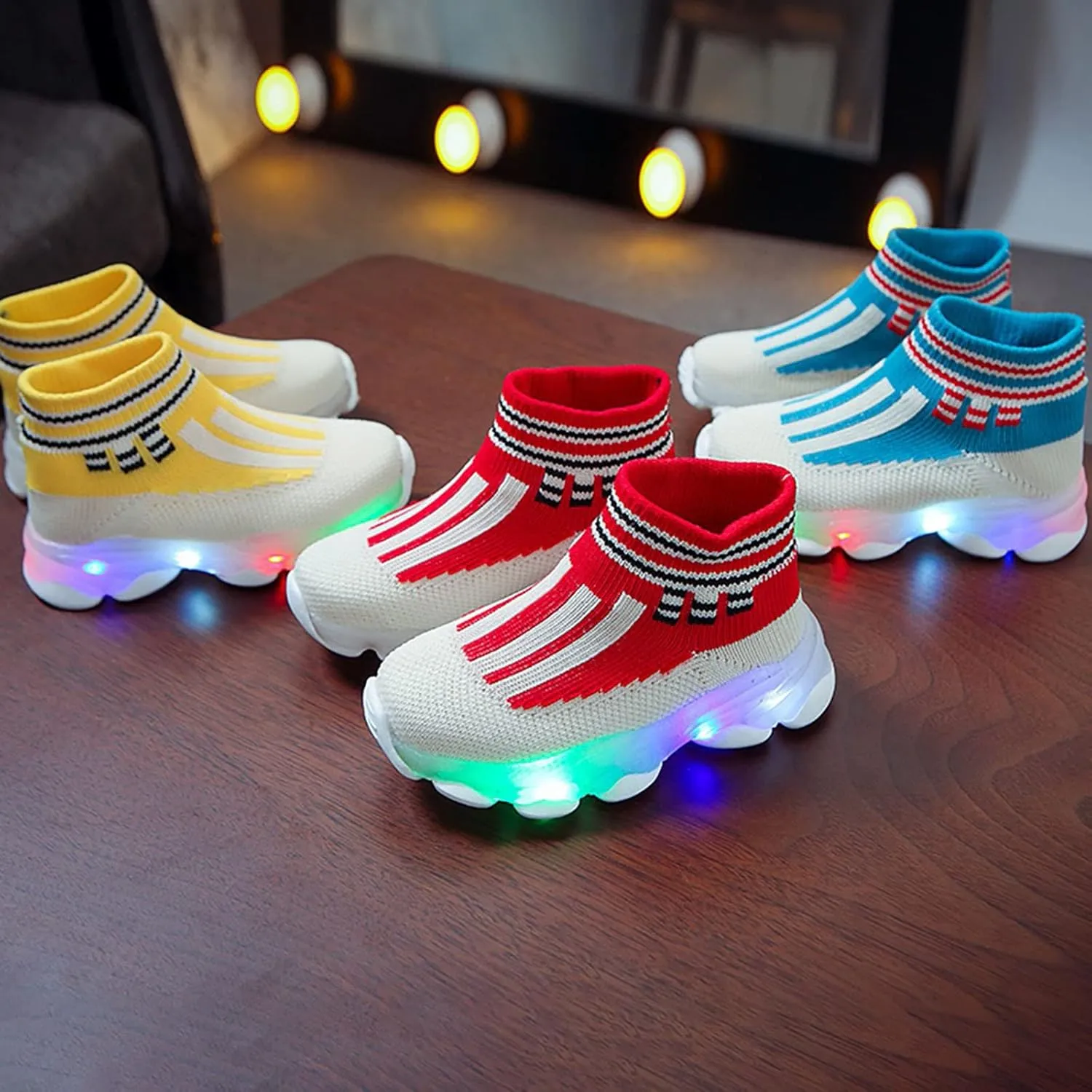 Toddler Light Up Shoes Lightweight Mesh Breathable LED Flashing Sock Shoes Soft Sole Walking Running Sneakers
