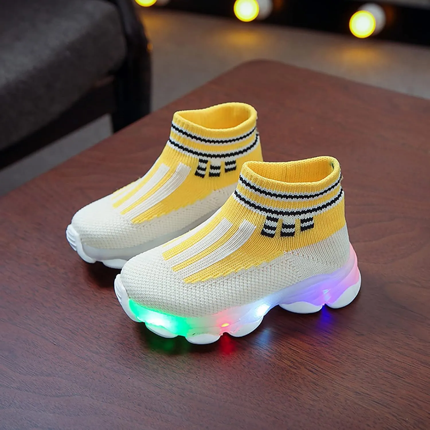 Toddler Light Up Shoes Lightweight Mesh Breathable LED Flashing Sock Shoes Soft Sole Walking Running Sneakers