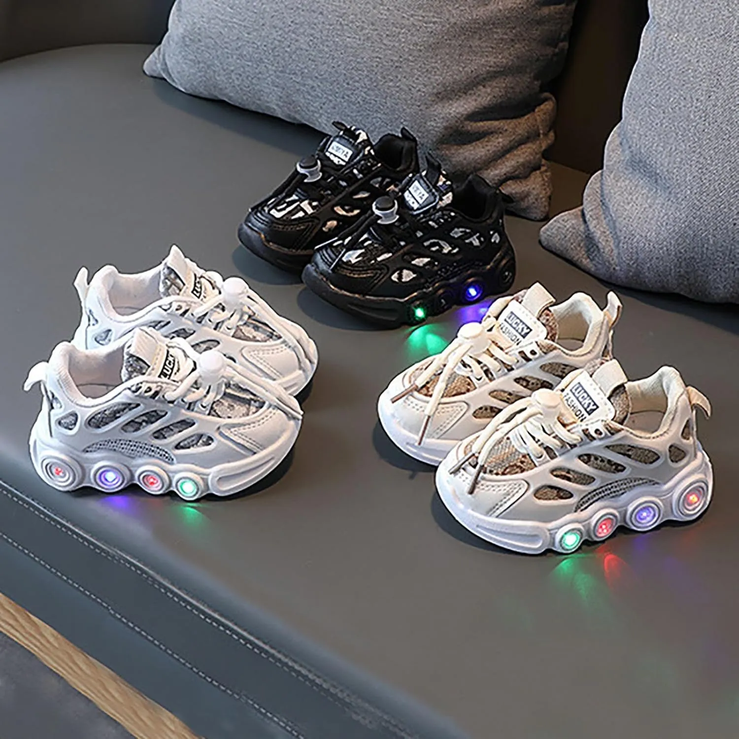Toddler Light Up Sneakers Kids Athletic Sport Walking Shoes with Adjustable Strap for Girls Boys Casual Shoes