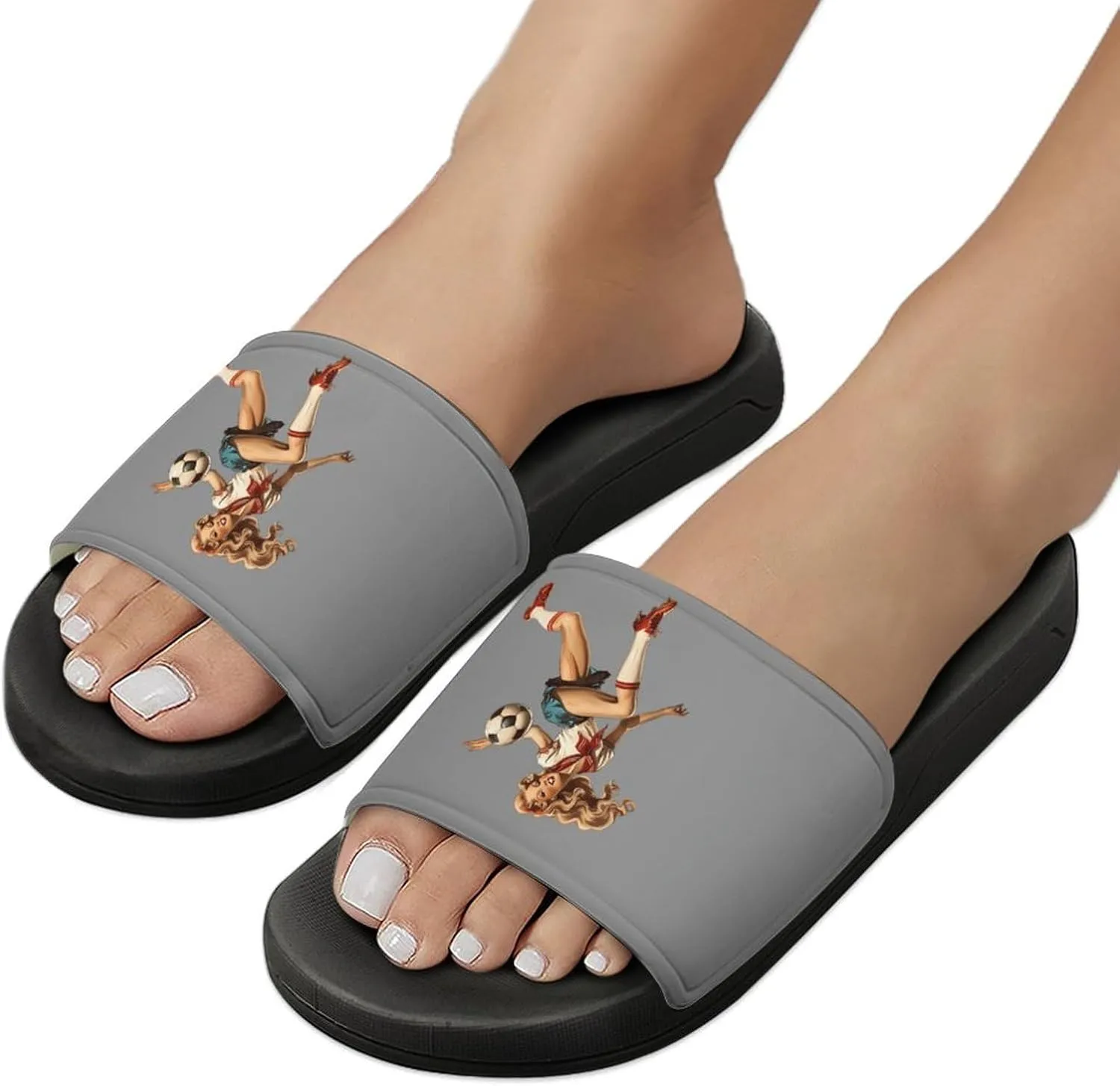 Vintage Pinupgirl Playing Soccer Funny Slippers Slides Sandals Shower Home House Shoes Non Slip Soft Sole Shoe For Men Women Bathroom