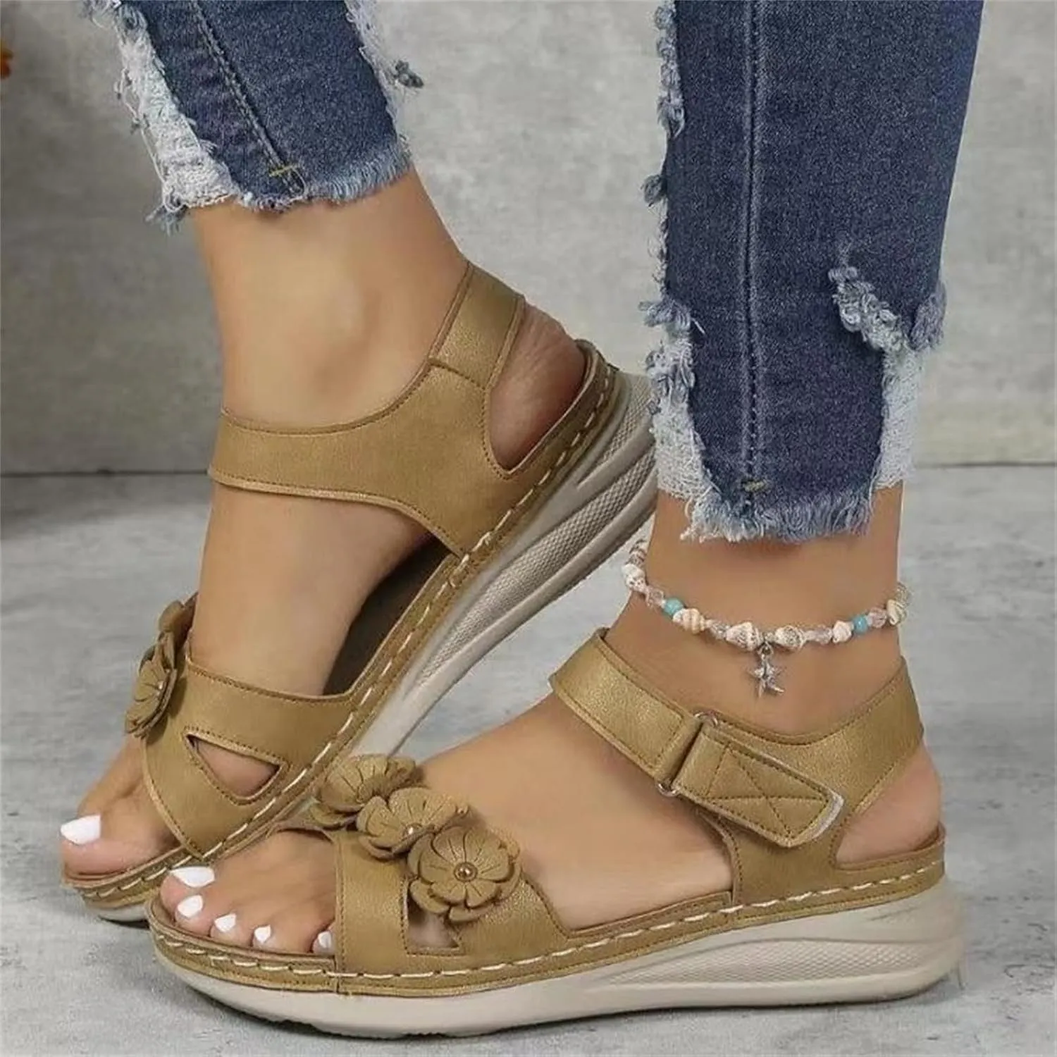 Wide Width Platform Wedge Sandals for Women Summer Dressy Comfortable Platform Casual Dress Sandal Arch Support Walking Orthotic Orthopedic Wedges Shoes with Adjustable Hook Loop