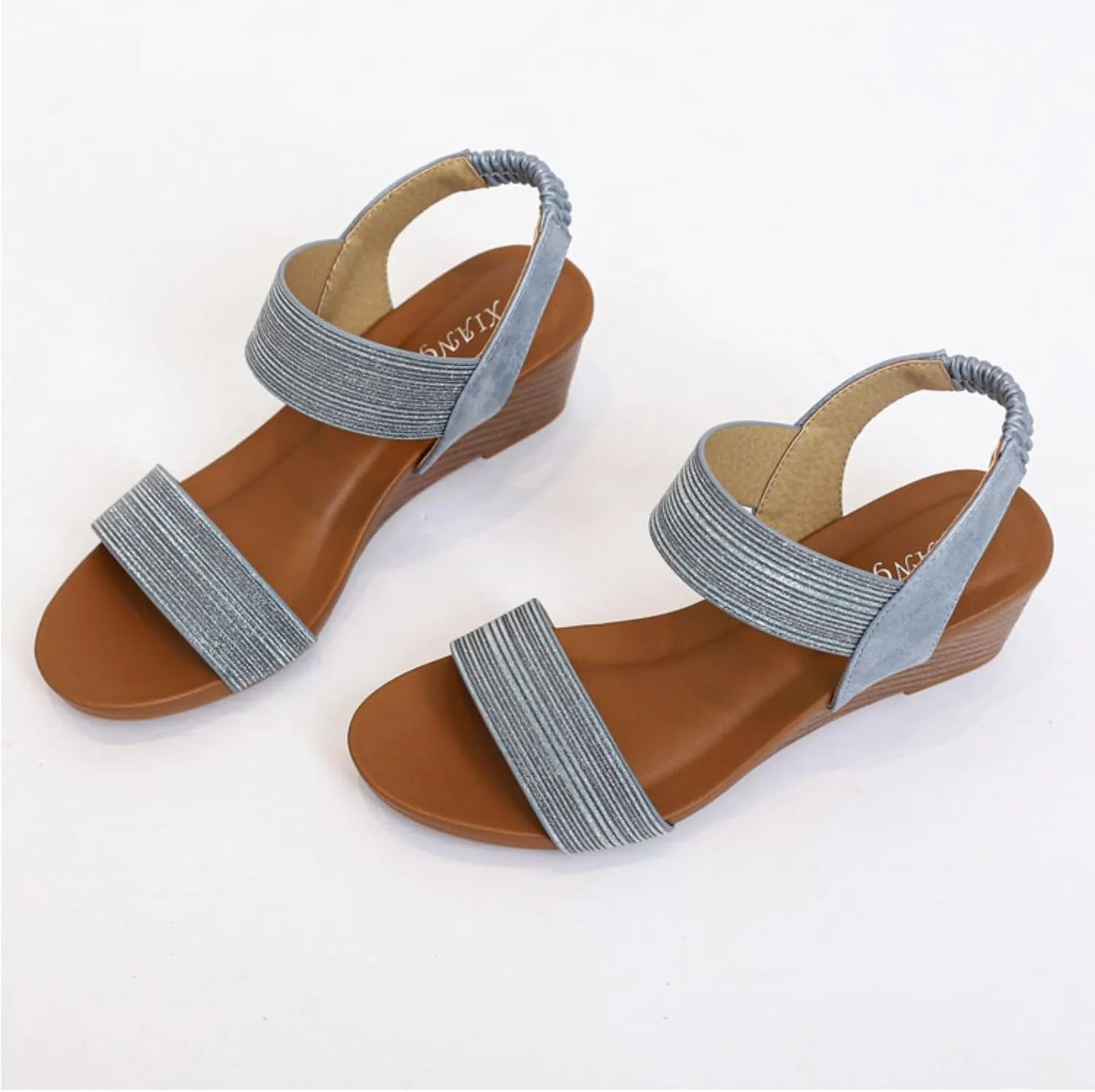 Women Dressy Summer Comfortable Open Toe Wedge Sandals Low Heel Casual Comfy Cute Beach Elastic Strap Shoes Wedding Work Office Fashion Trendy Sandal Lightweight Breathable Outdoor Sandals